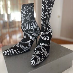 Balenciaga Black & White Knit Logo Sock Booties